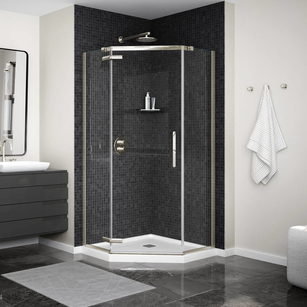 Link Curve Neo-angle 40 x 40 x 75 in. 8mm Pivot Shower Door for Corner Installation with Clear glass in Chrome