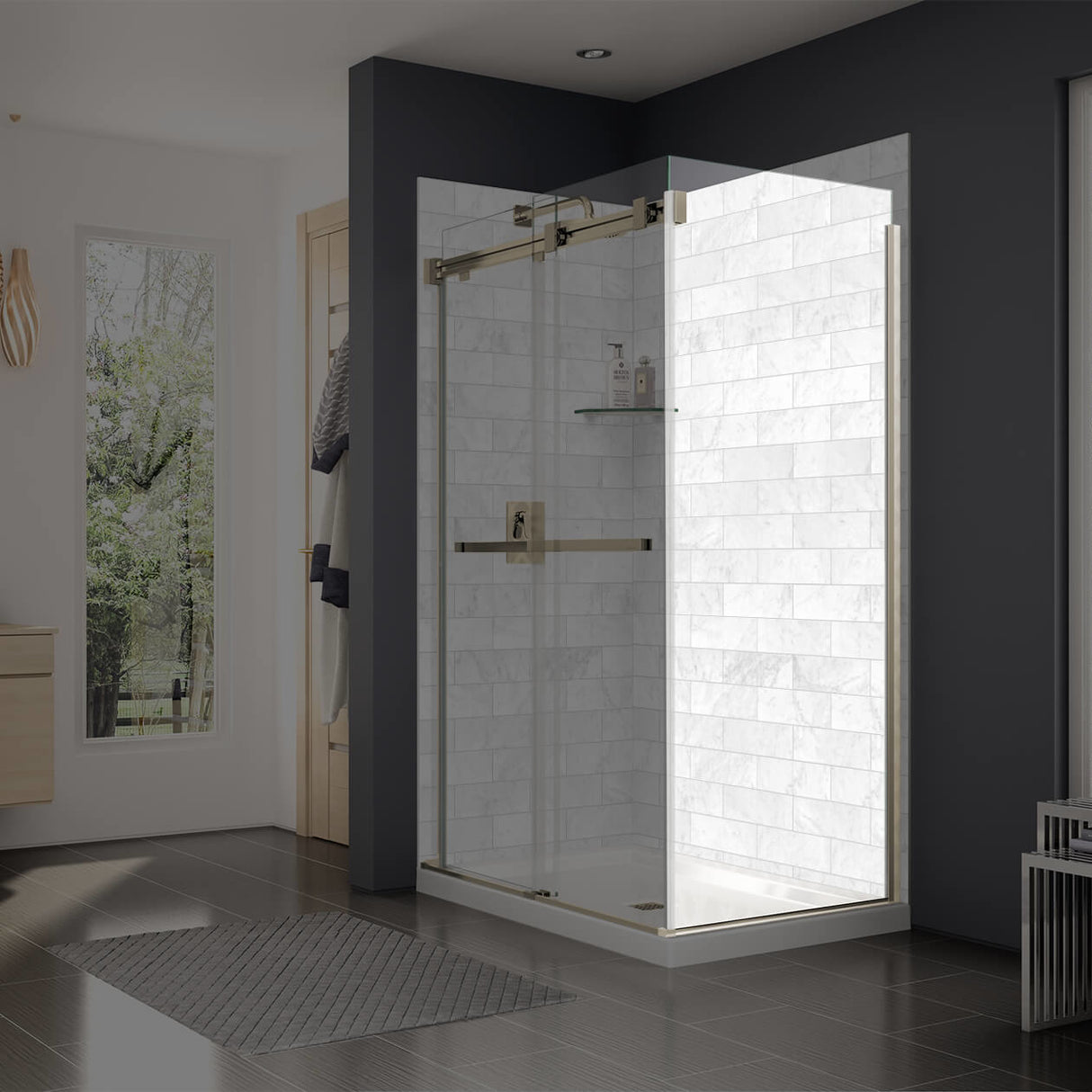 Duel and Inverto Return Panel for 32 in. Base with Clear glass in Chrome