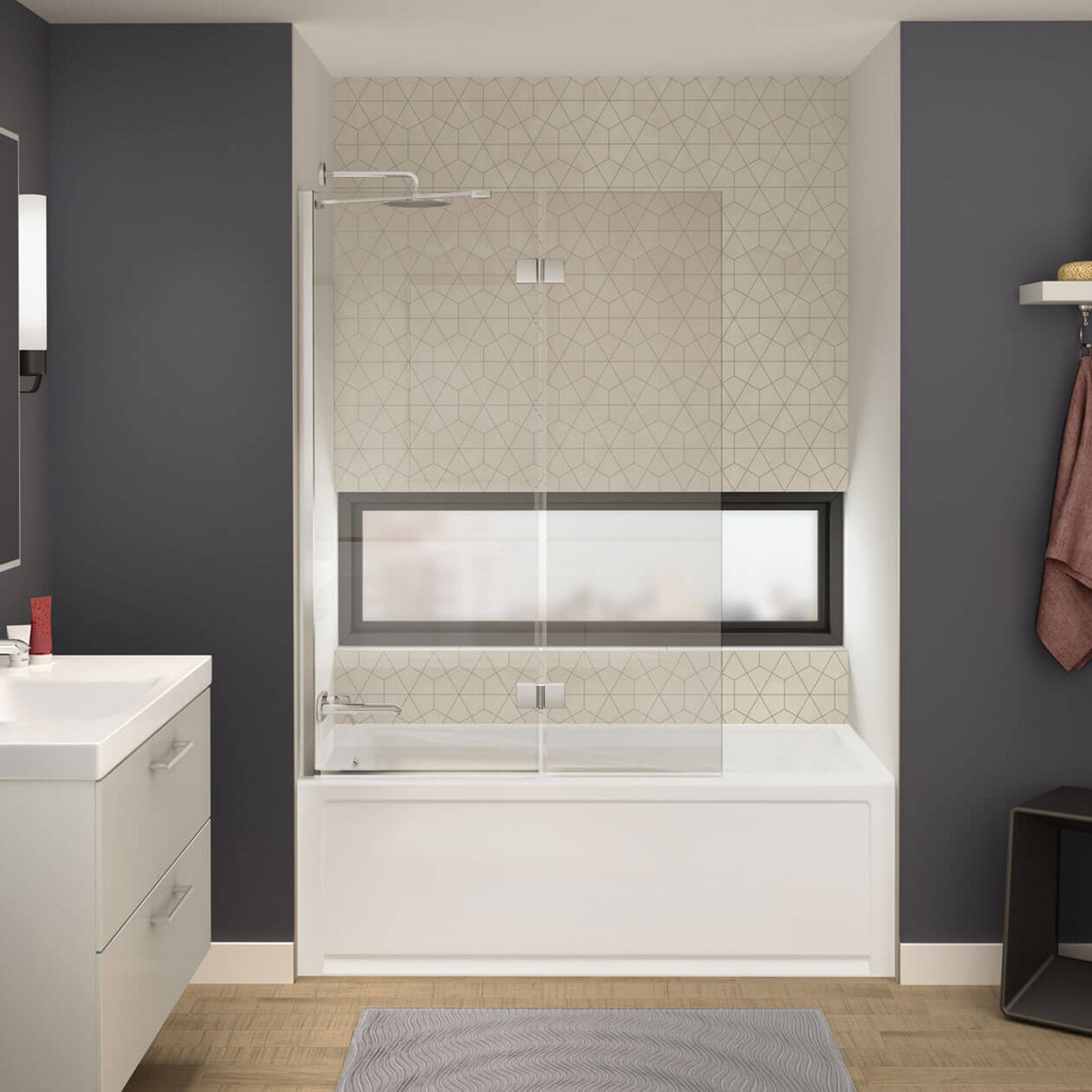 Axial Duo 42 x 58 in. 8 mm Pivot Tub Screen for Alcove Installation with Clear glass in Chrome