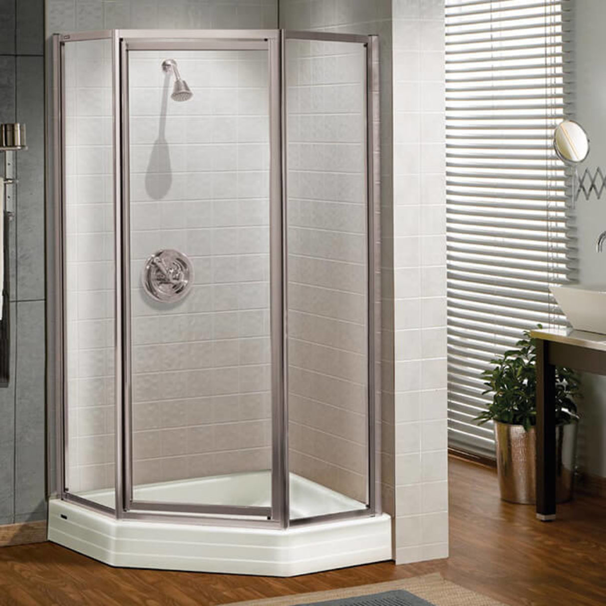 Silhouette Neo-angle 38 x 38 x 70 in. Pivot Shower Door for Corner Installation with Clear glass in Chrome