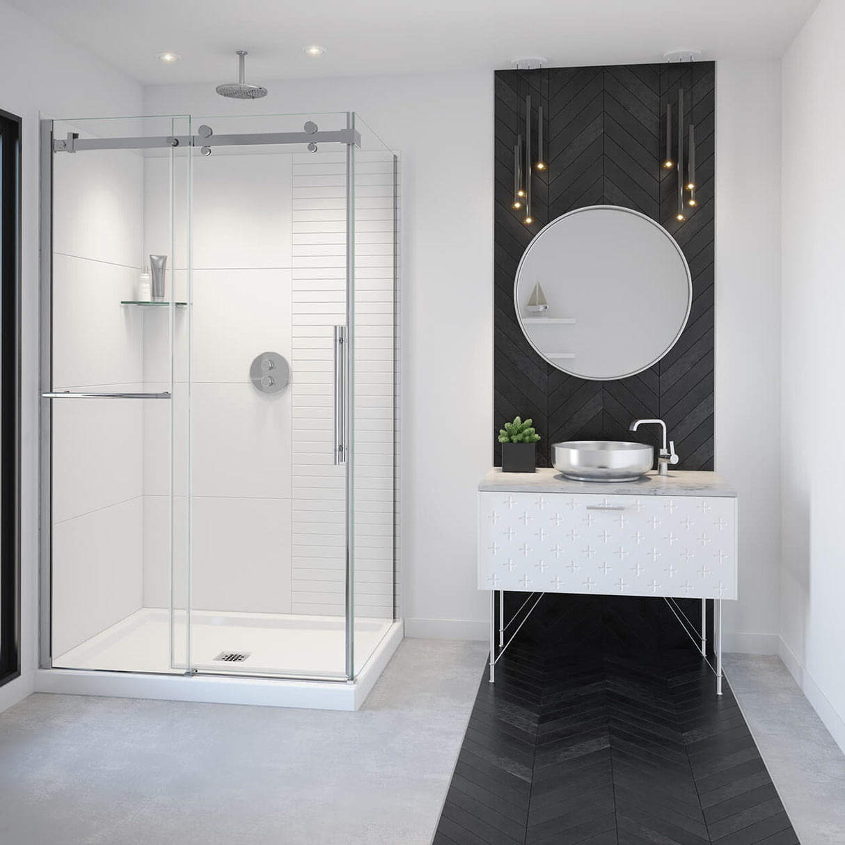 Vela 44 ½-47 x 78 ¾ in. 8mm Sliding Shower Door with Towel Bar for Alcove Installation with Clear glass in Chrome