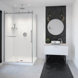 Vela 44 ½-47 x 78 ¾ in. 8mm Sliding Shower Door with Towel Bar for Alcove Installation with Clear glass in Chrome