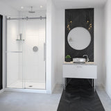 Vela 44 ½-47 x 78 ¾ in. 8mm Sliding Shower Door with Towel Bar for Alcove Installation with Clear glass in Chrome