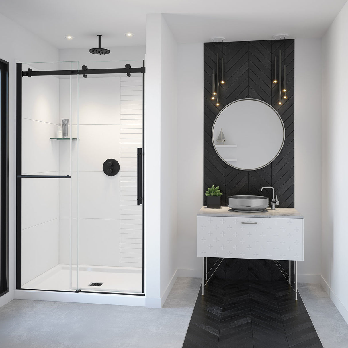 Vela 44 ½-47 x 78 ¾ in. 8mm Sliding Shower Door with Towel Bar for Alcove Installation with Clear glass in Chrome