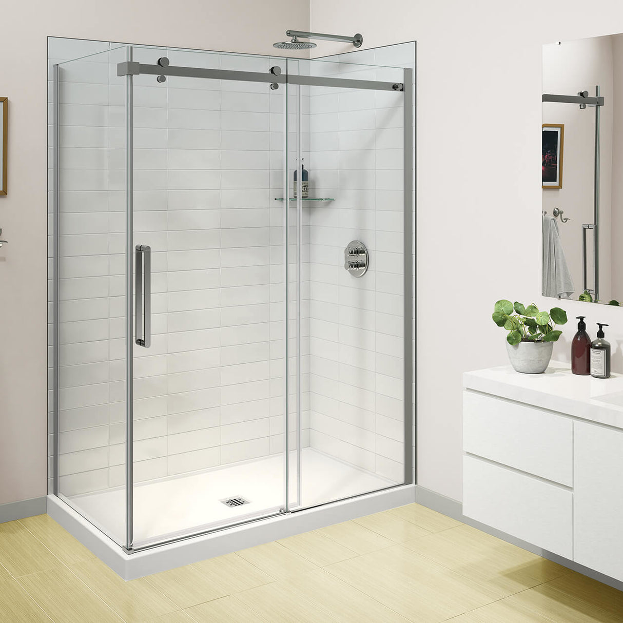 Halo Pro GS 56 ½-59 x 78 ¾ in. 8mm Sliding Shower Door for Alcove Installation with GlassShield glass in Chrome