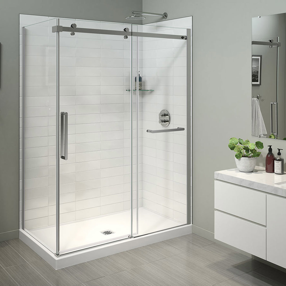 Halo Pro 56 ½-59 x 78 ¾ in. 8 mm Sliding Shower Door with Towel Bar for Alcove Installation with Clear glass in Chrome