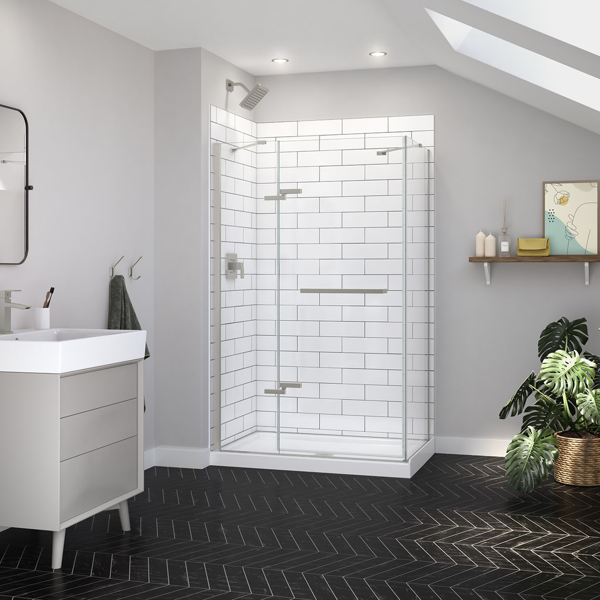 Reveal Sleek 71 44-47 x 71 ½ in. 8mm Pivot Shower Door for Alcove Installation with Clear glass in Chrome