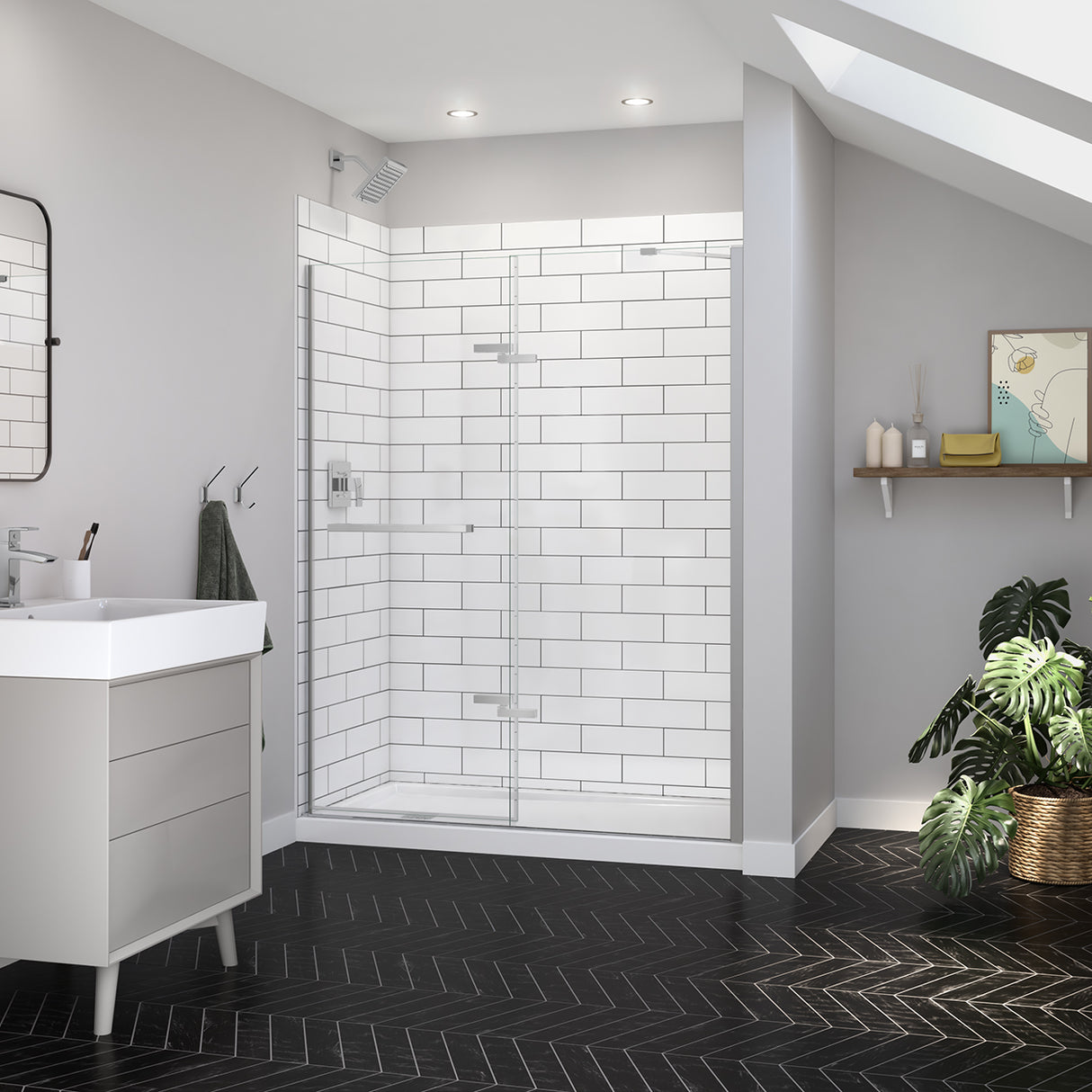 Reveal Sleek 71 56-59 x 71 ½ in. 8mm Pivot Shower Door for Alcove Installation with Clear glass in Chrome