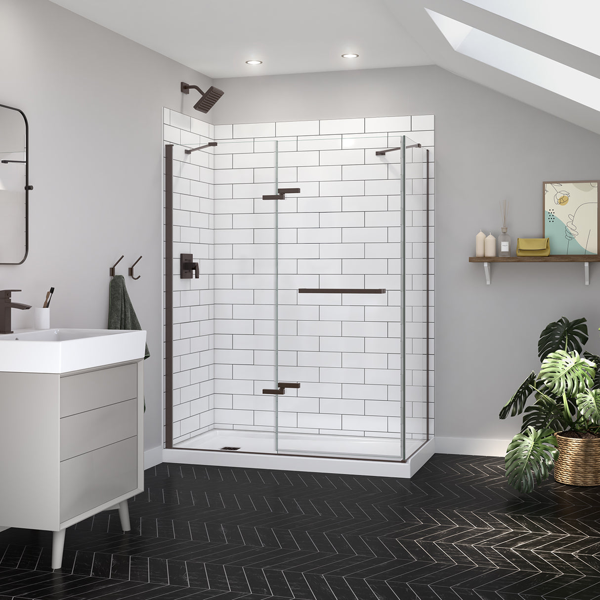 Reveal Sleek 71 56-59 x 71 ½ in. 8mm Pivot Shower Door for Alcove Installation with Clear glass in Chrome