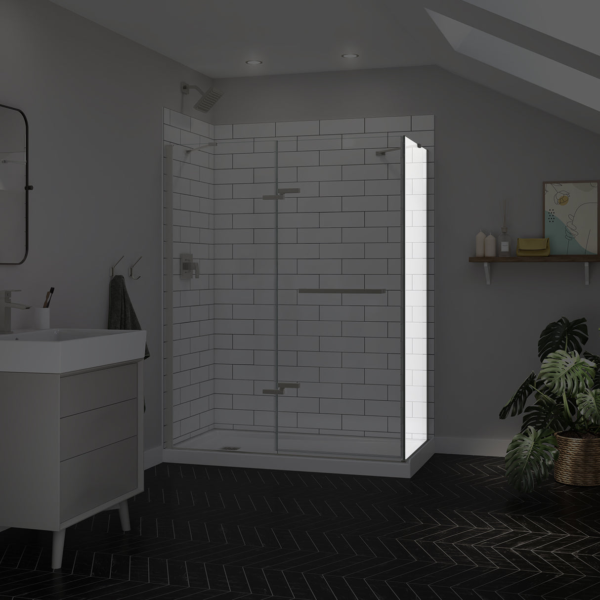 Reveal Sleek 71 Return Panel for 32 in. Base with Clear glass in Chrome