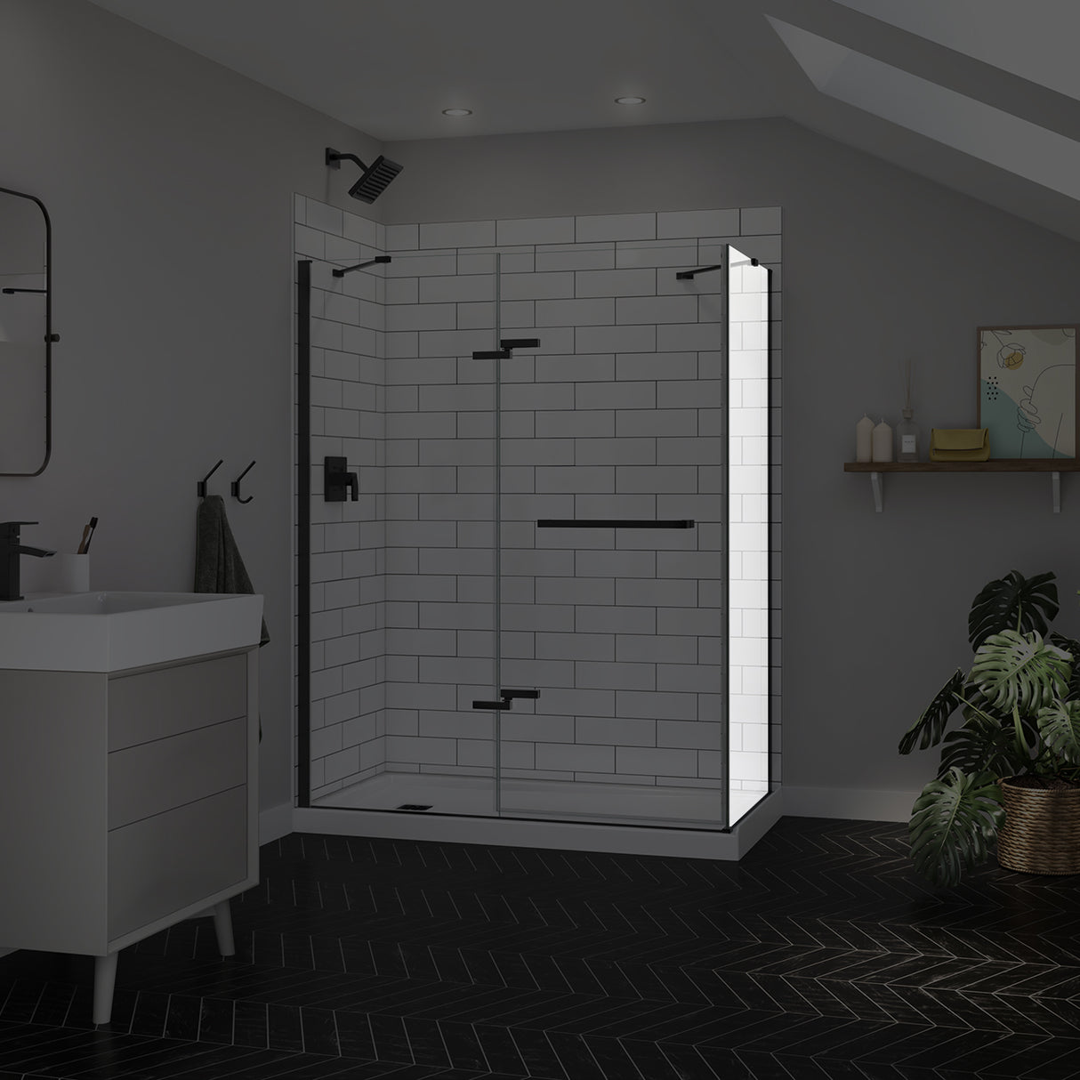 Reveal Sleek 71 Return Panel for 32 in. Base with Clear glass in Chrome