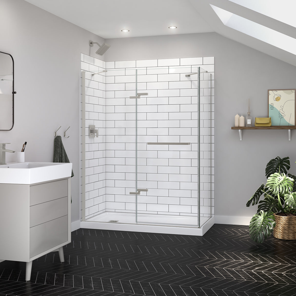 Reveal Sleek 71 Return Panel for 36 in. Base with Clear glass in Chrome