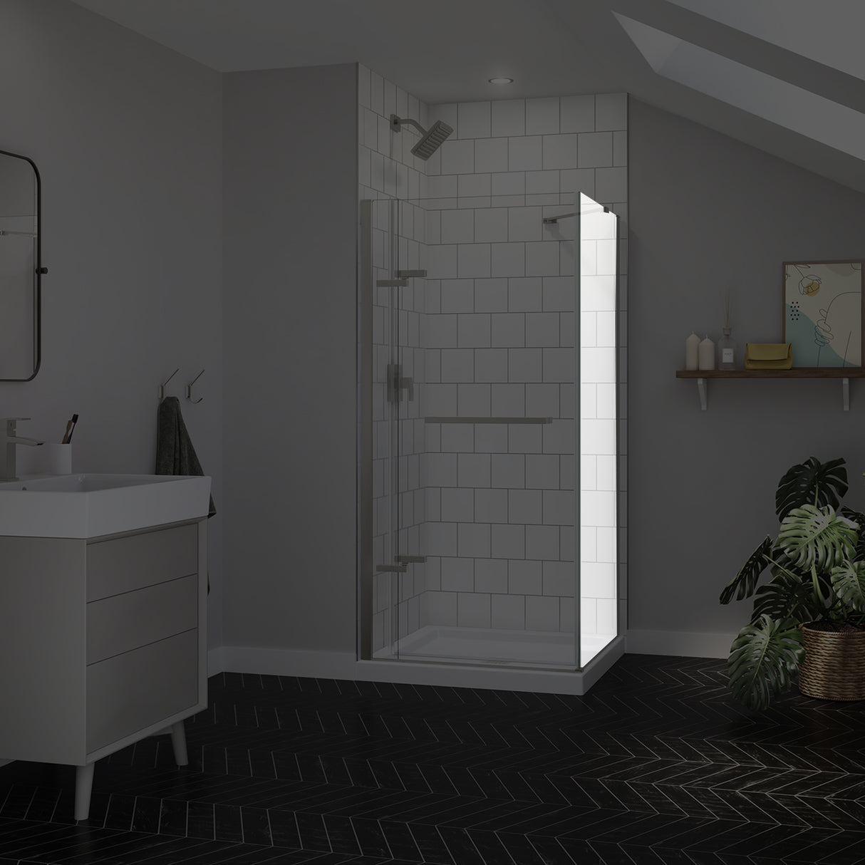 Reveal Sleek 71 Return Panel for 36 in. Base with Clear glass in Chrome