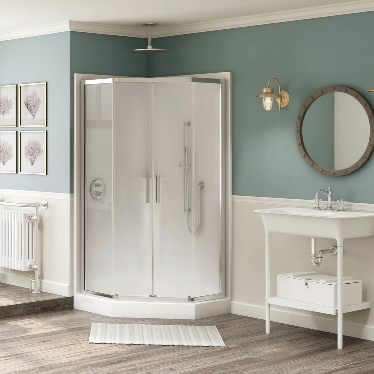 CSS40 42 x 42 AcrylX Corner Center Drain One-Piece Shower in White