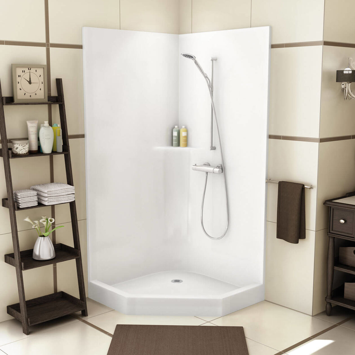 CSS40 42 x 42 AcrylX Corner Center Drain One-Piece Shower in White