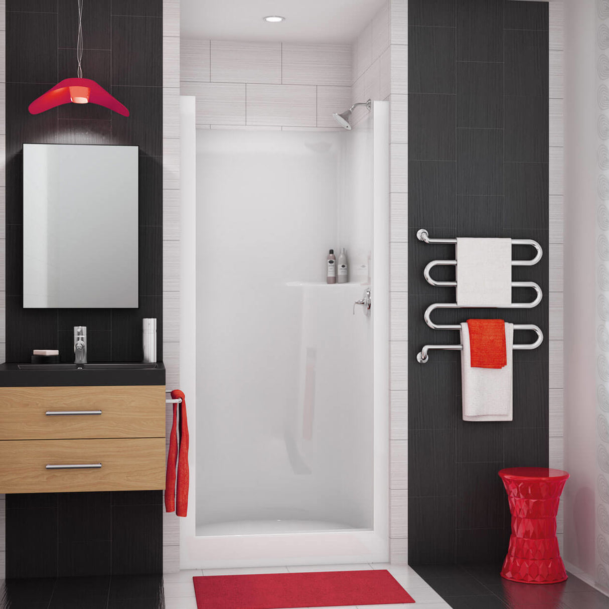 SS32 32 x 33 AcrylX Alcove Center Drain One-Piece Shower in White