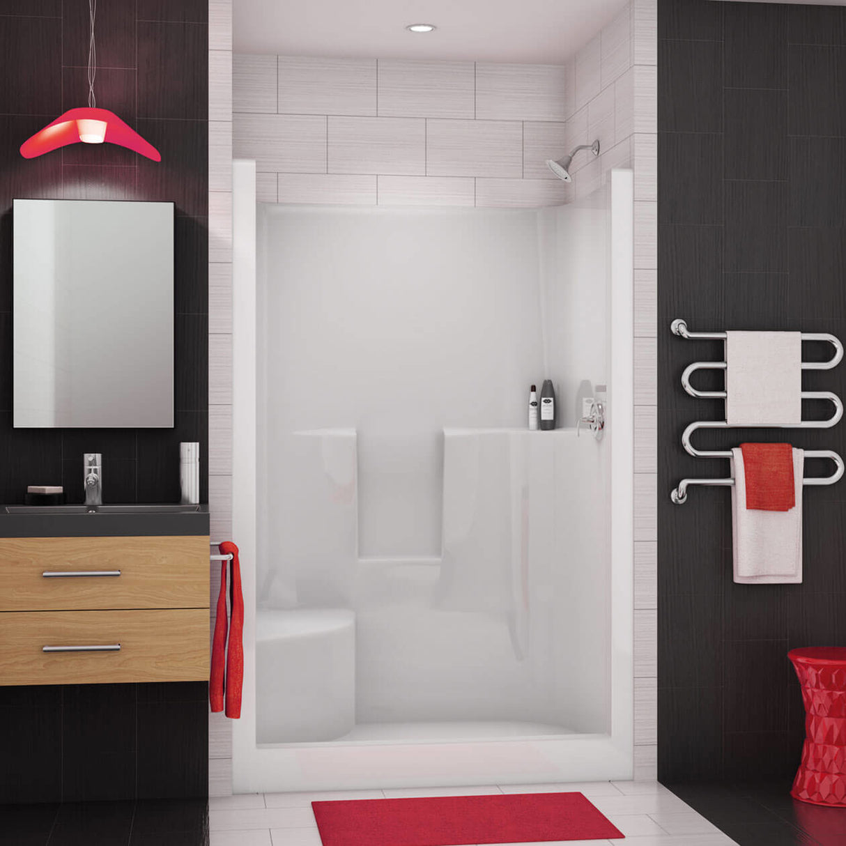 SS3648 R/L AcrylX Alcove Center Drain One-Piece Shower in White