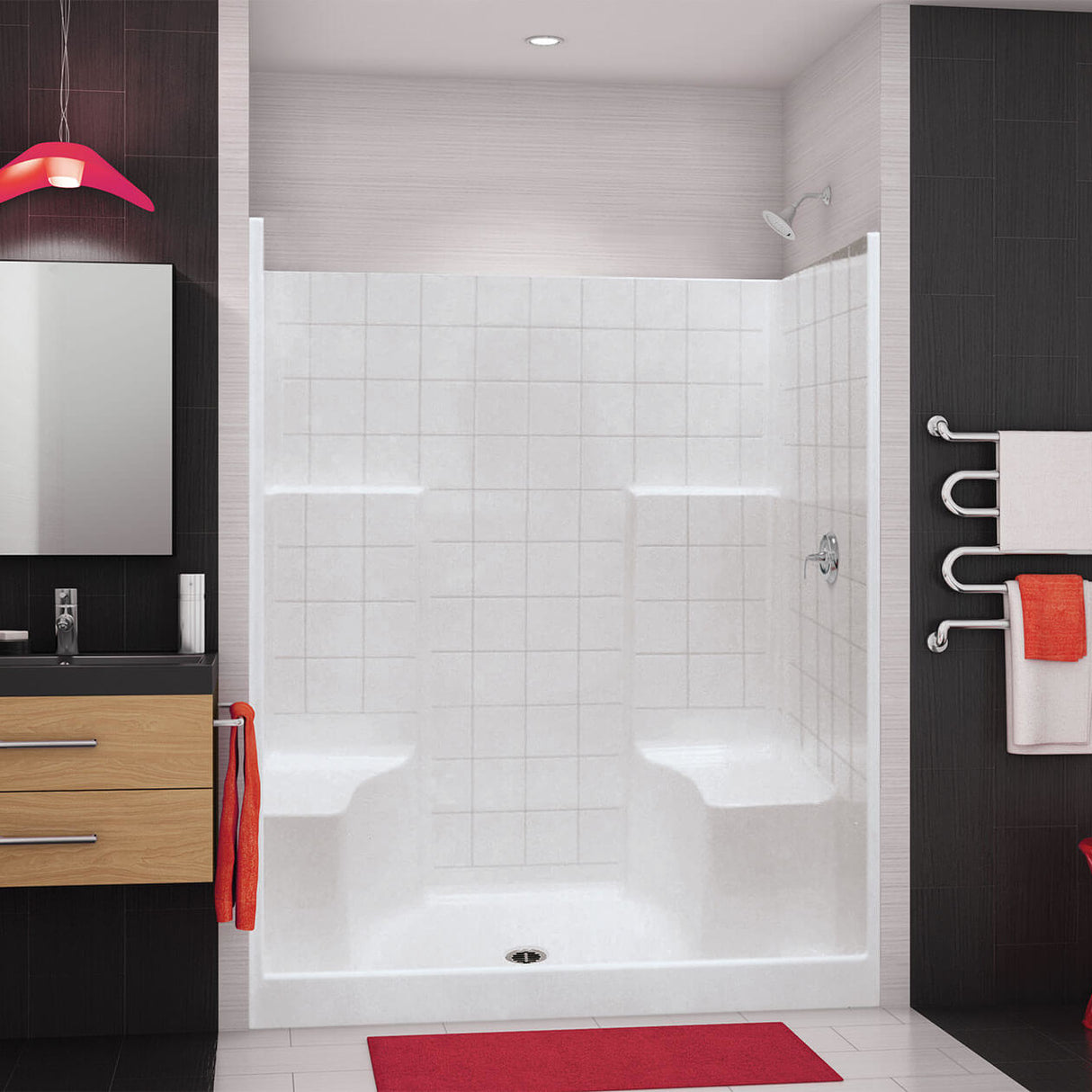 SST3660 AcrylX Alcove Center Drain One-Piece Shower in White