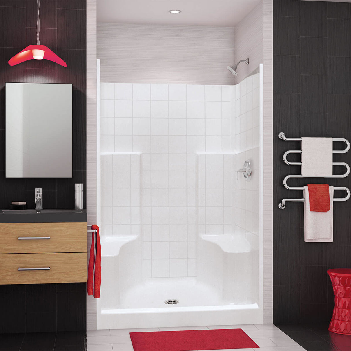 SST3648 AcrylX Alcove Center Drain One-Piece Shower in White