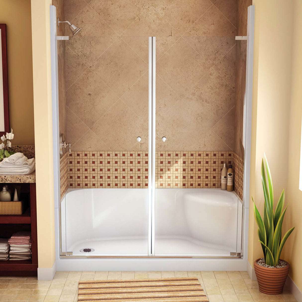 KDS 3060 AFR AcrylX Alcove Center Drain Four-Piece Shower in White