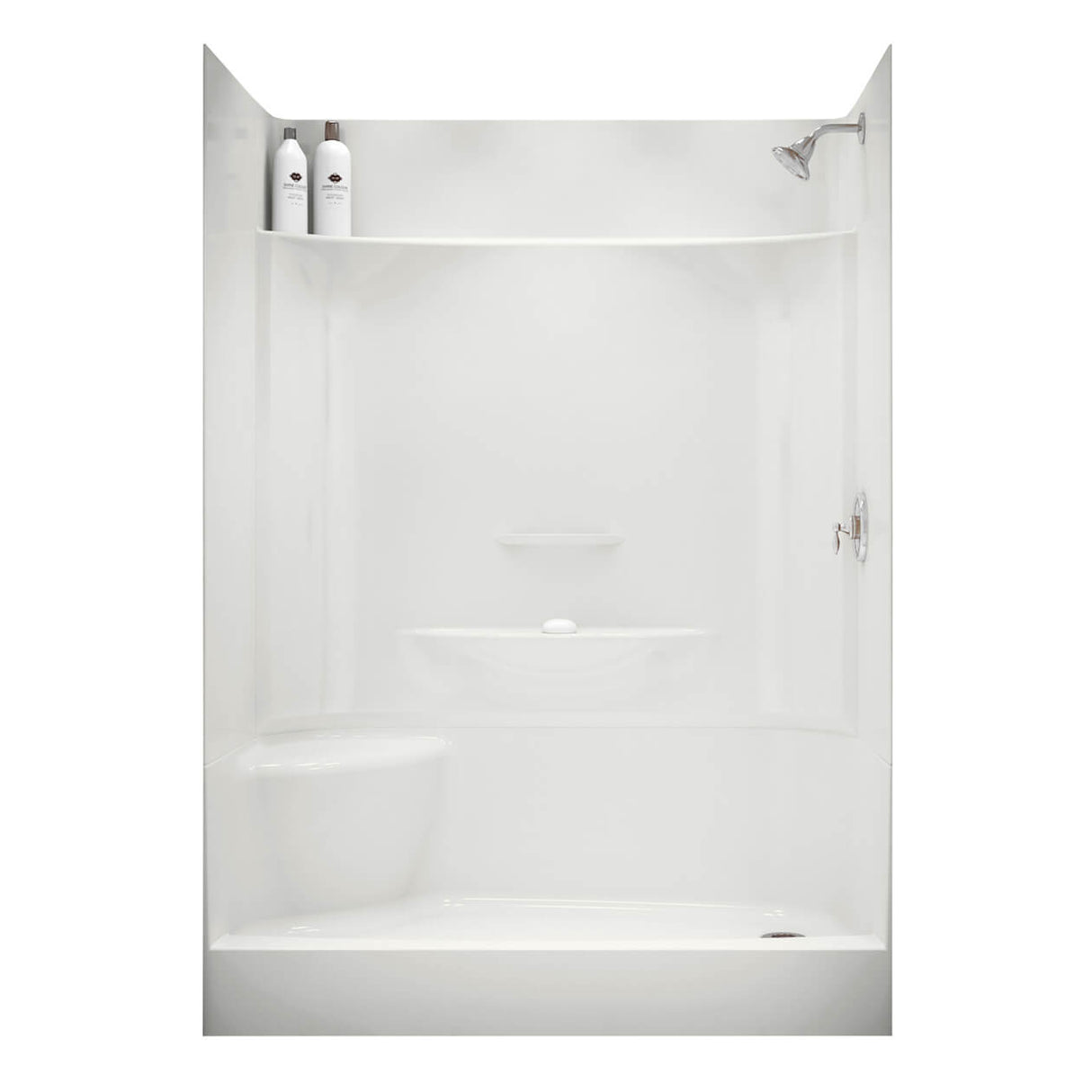 KDS 3060 AFR AcrylX Alcove Center Drain Four-Piece Shower in White