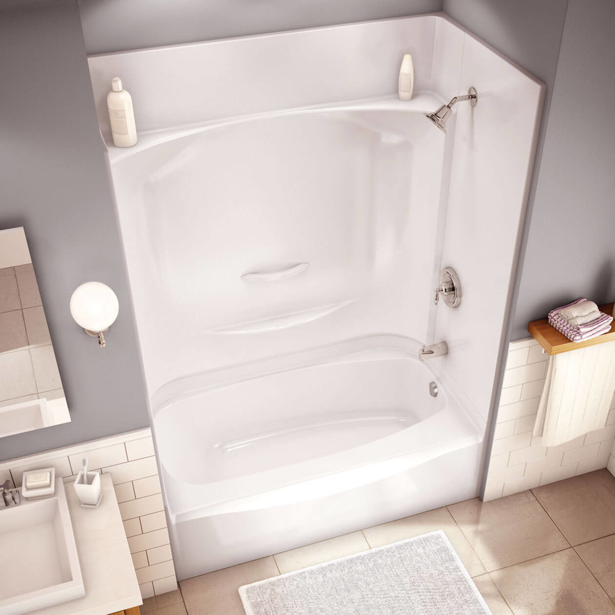 Essence TS-6032 AFR AcrylX Alcove Left-Hand Drain Four-Piece Tub Shower in White