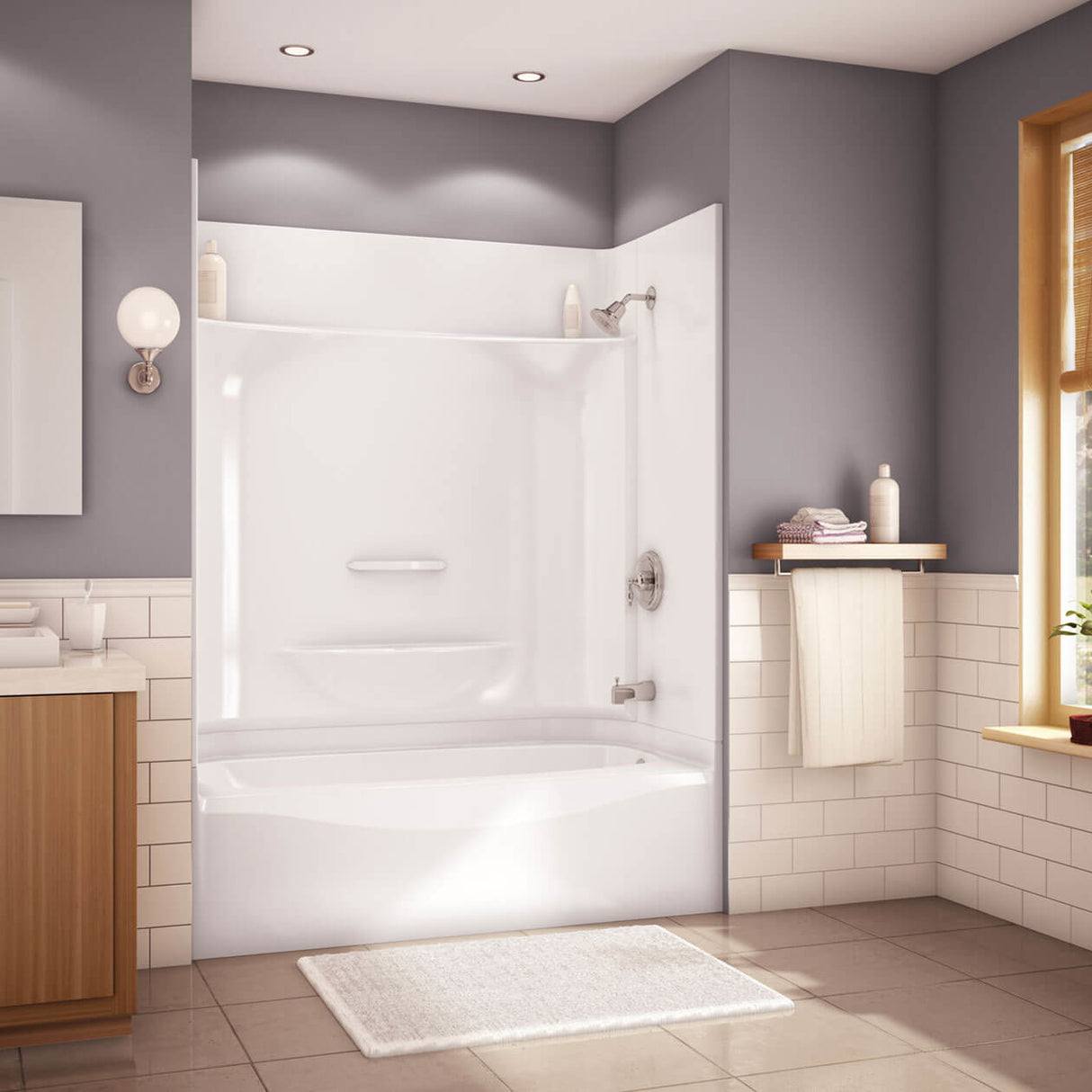 Essence TS-6032 AFR AcrylX Alcove Left-Hand Drain Four-Piece Tub Shower in White