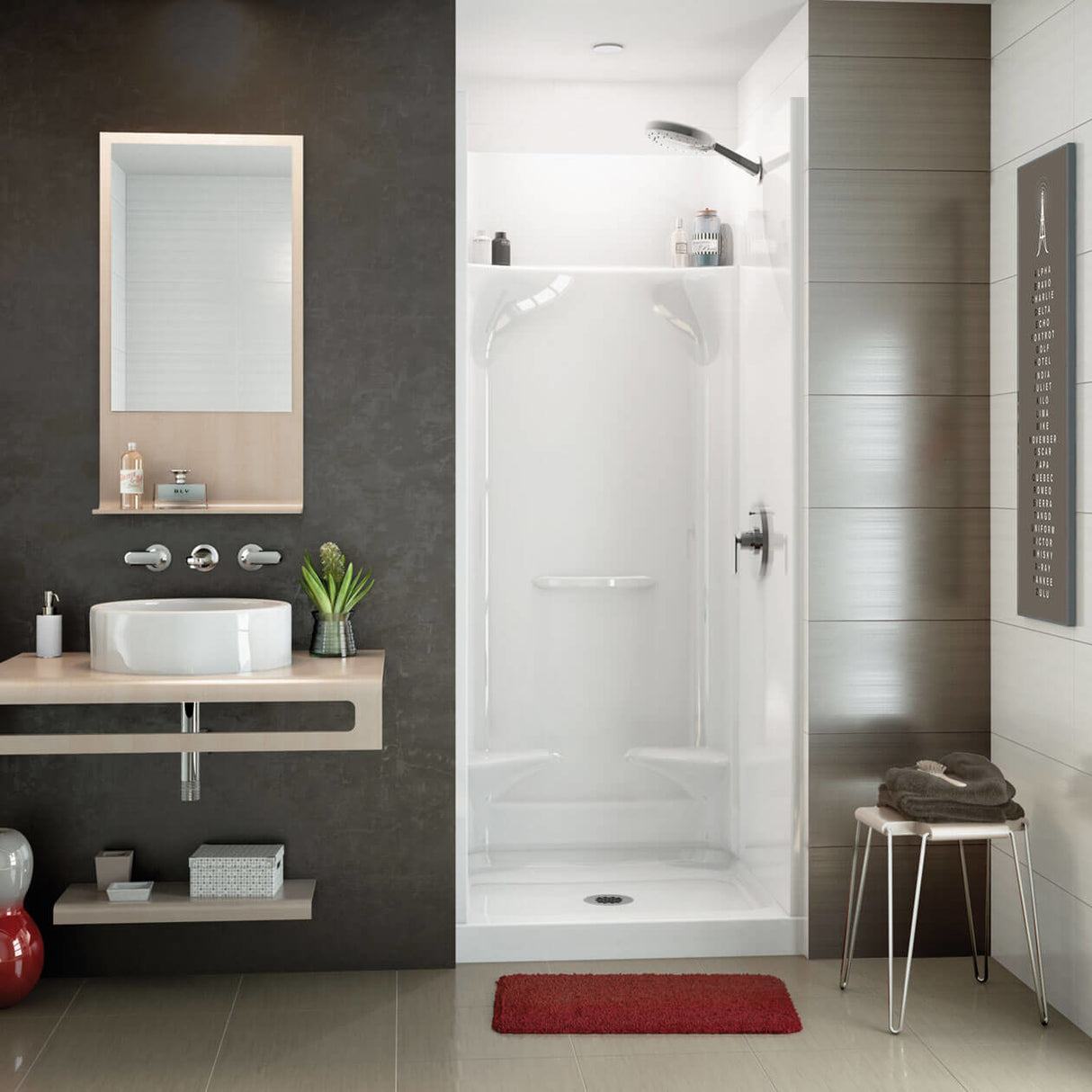 Essence SH-3232 AcrylX Alcove Center Drain Four-Piece Shower in White