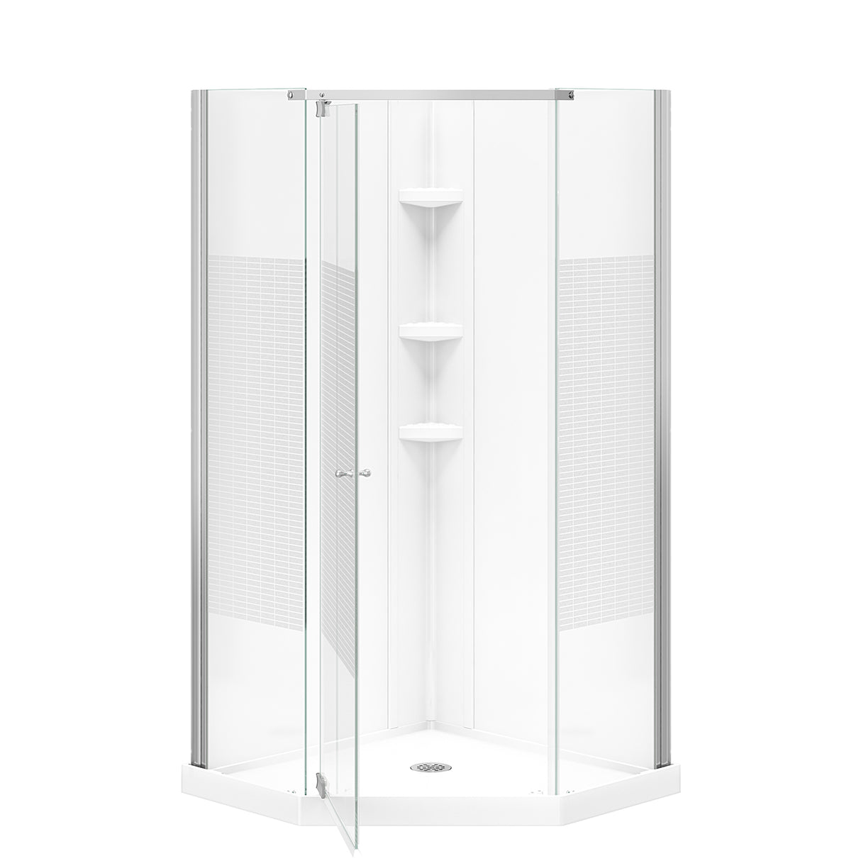 Begonia Carbon 36 x 36 Polystyrene Center Drain Shower Kit in White with Carbon glass in Chrome