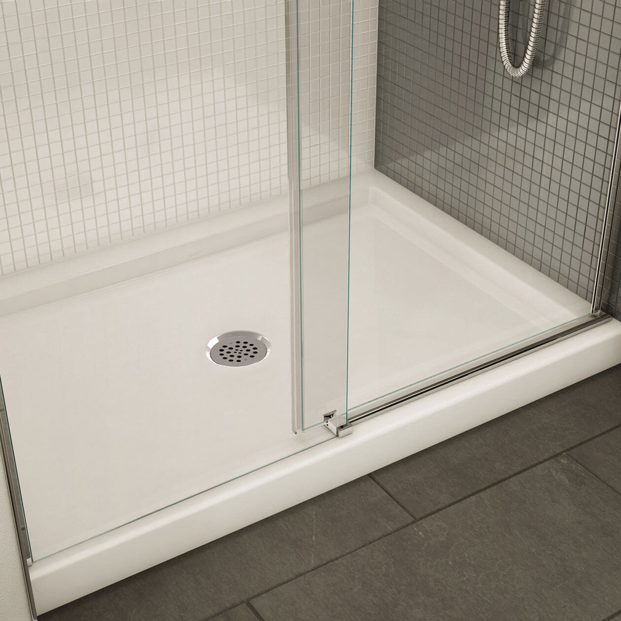 B3Round 4834 Acrylic Alcove Shower Base in White with Center Drain