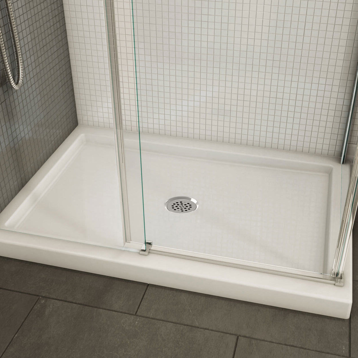 B3Round 4834 Acrylic Alcove Shower Base in White with Center Drain