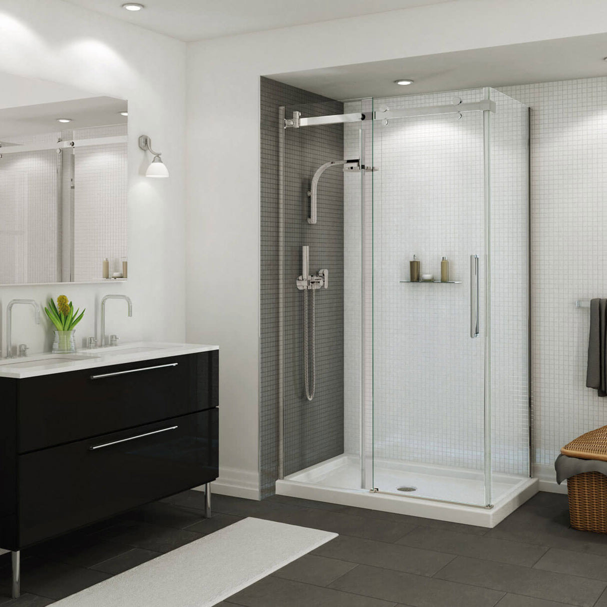 B3Round 4836 Acrylic Alcove Shower Base in White with Center Drain