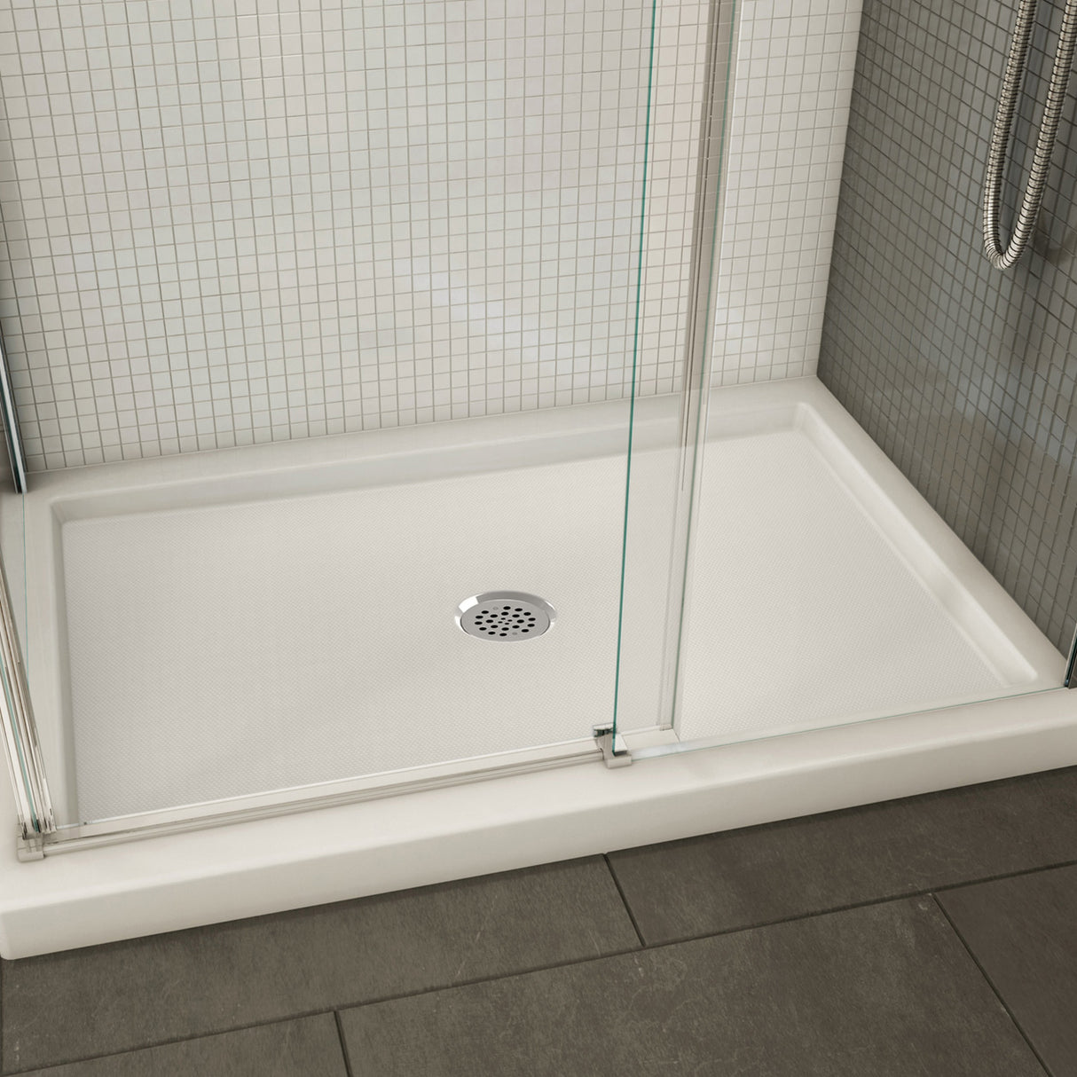 B3Round 4836 Acrylic Alcove Shower Base in White with Center Drain