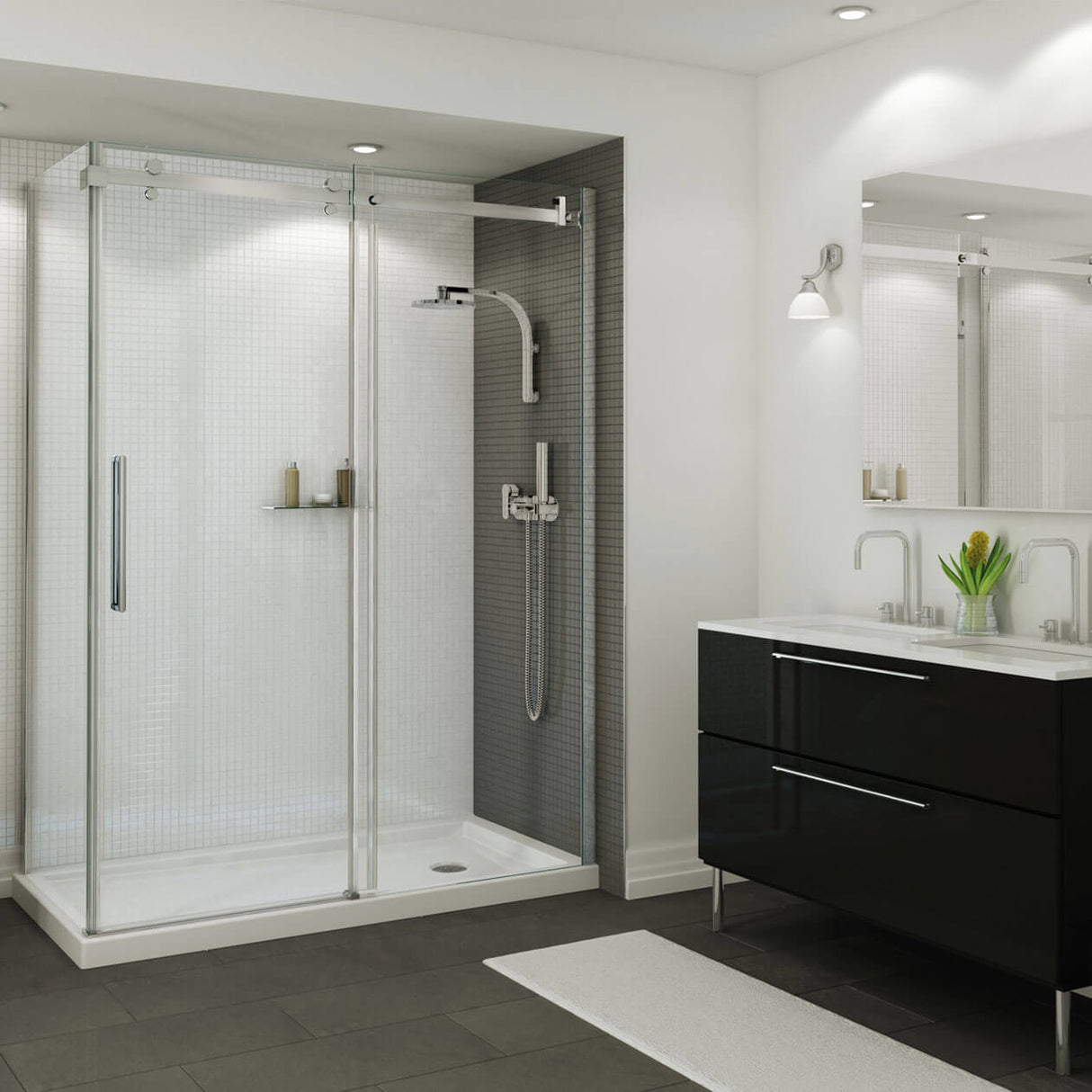 B3Round 6032 Acrylic Alcove Shower Base in White with Left-Hand Drain