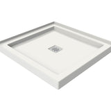 B3Square 3636 Acrylic Corner Left or Right Shower Base in White with Center Drain