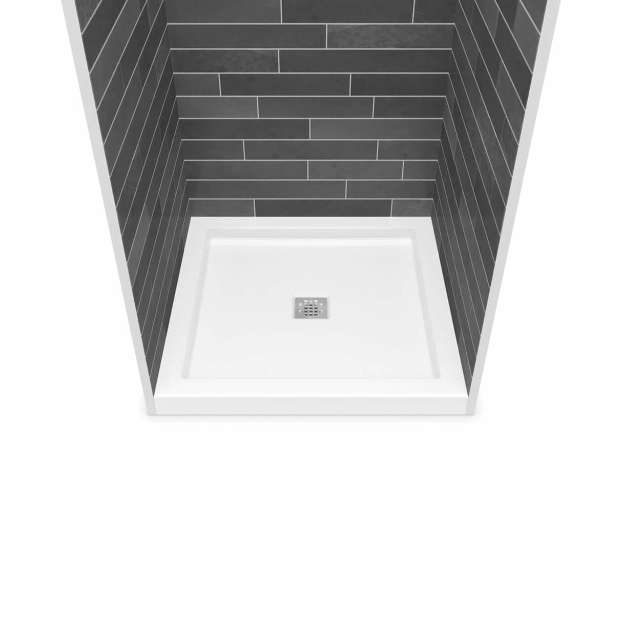 B3Square 3636 Acrylic Corner Left or Right Shower Base in White with Center Drain