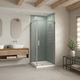 B3Square 3636 Acrylic Corner Left or Right Shower Base in White with Center Drain