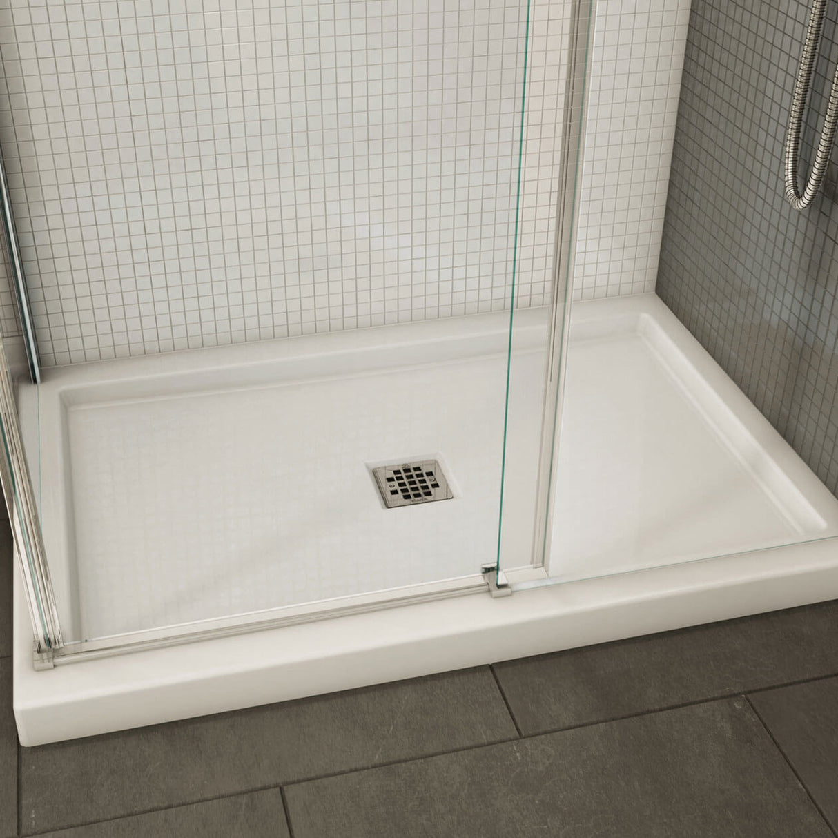 B3Square 4834 Acrylic Alcove Shower Base in White with Center Drain