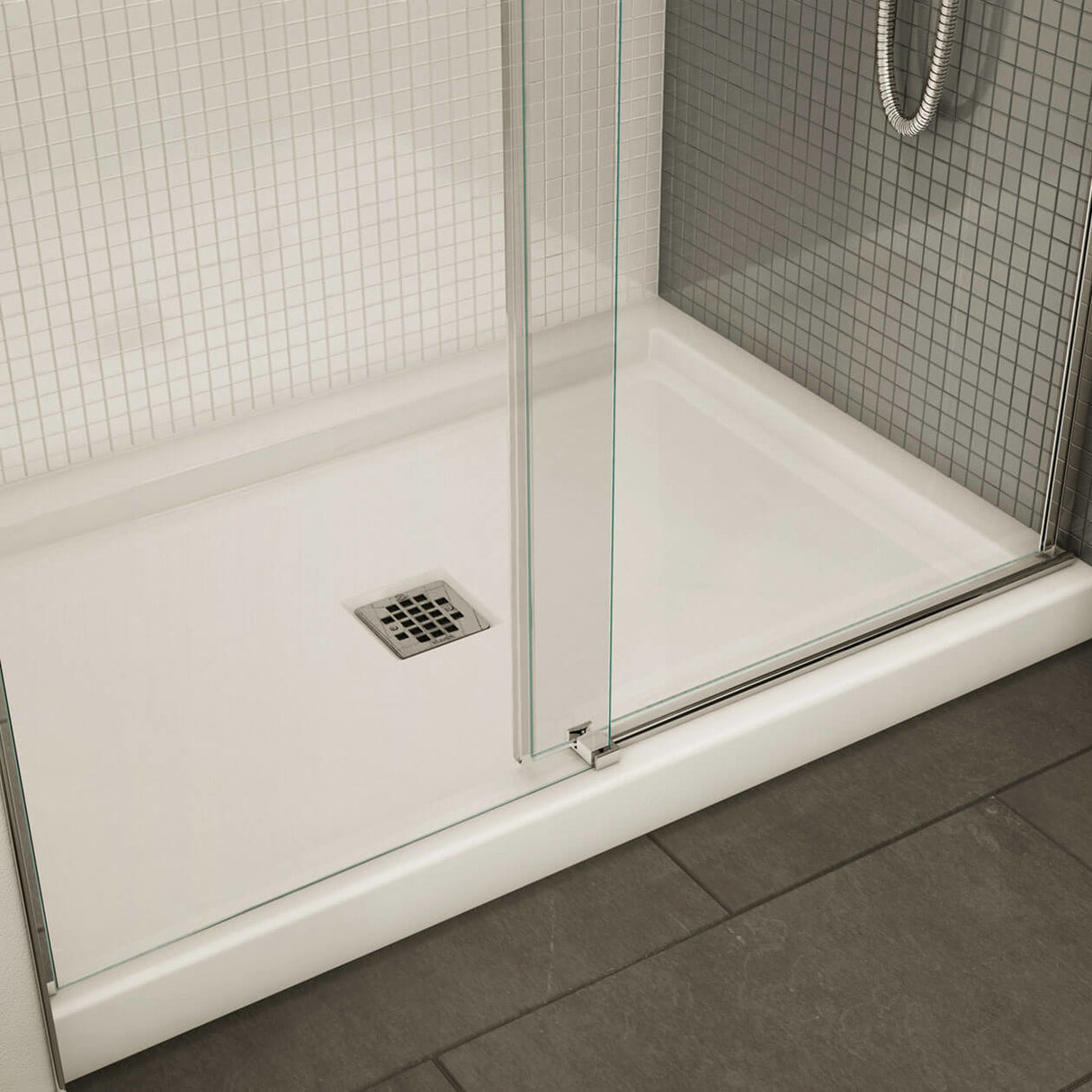 B3Square 4836 Acrylic Alcove Shower Base in White with Center Drain