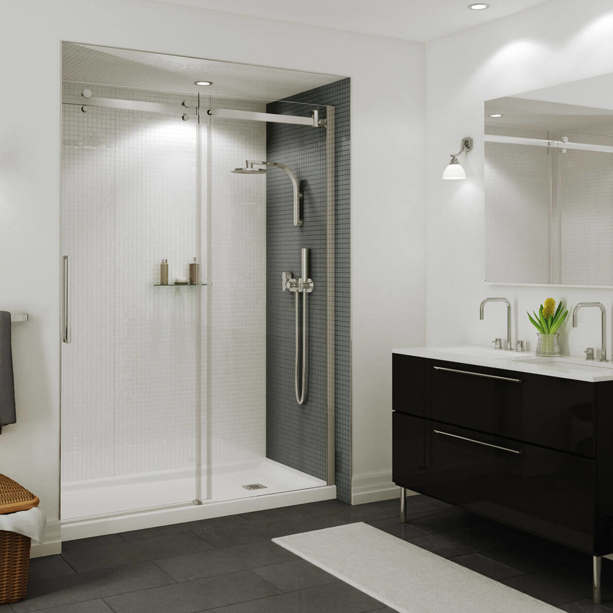 B3Square 6030 Acrylic Alcove Shower Base in White with Left-Hand Drain