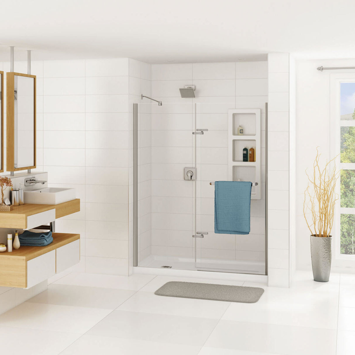 B3Square 6032 Acrylic Alcove Shower Base in White with Left-Hand Drain