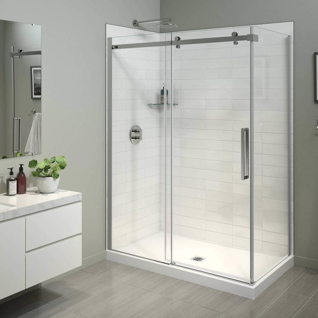 B3X 6036 Acrylic Corner Left Shower Base with Center Drain in White