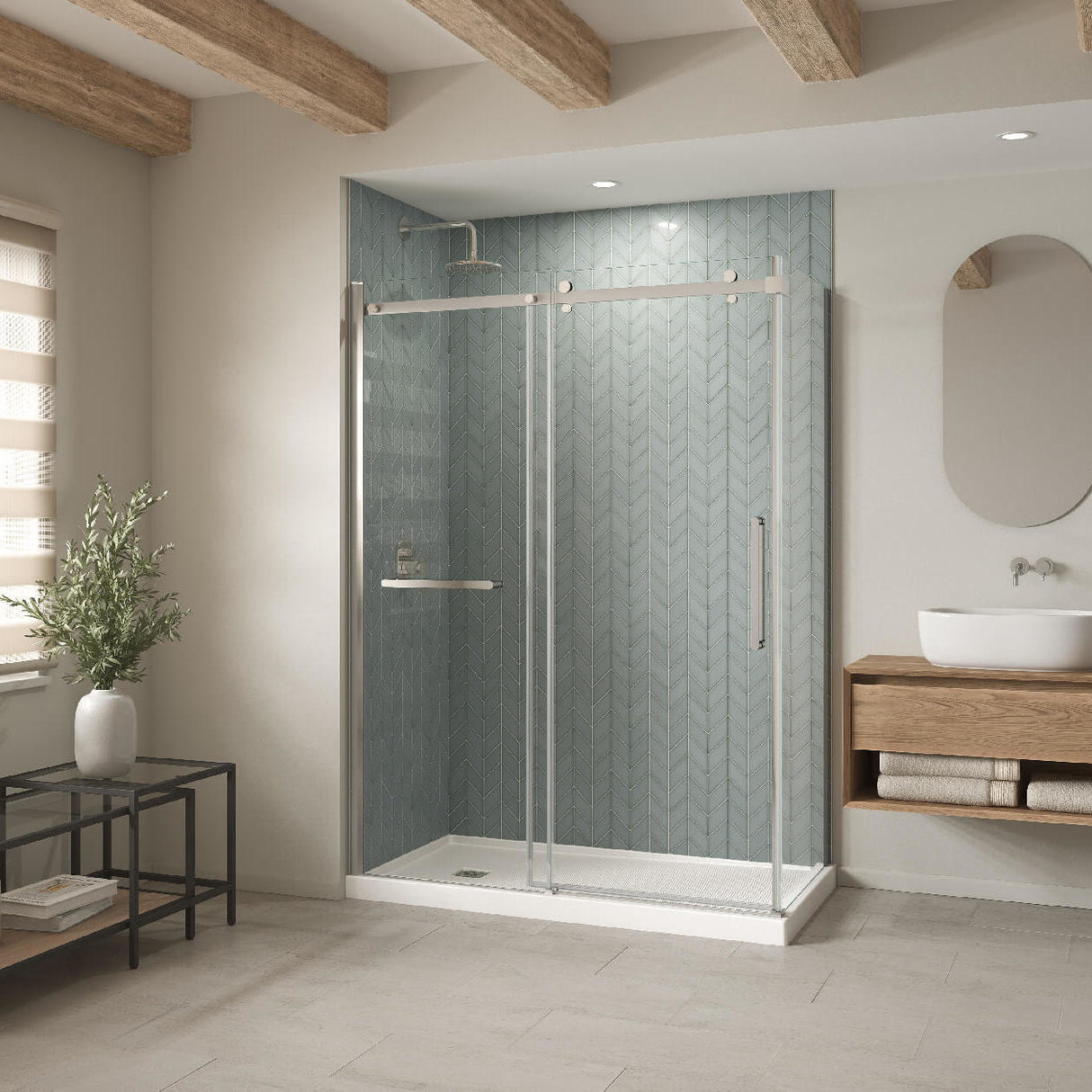 B3X 6036 Acrylic Corner Left Shower Base with Center Drain in White