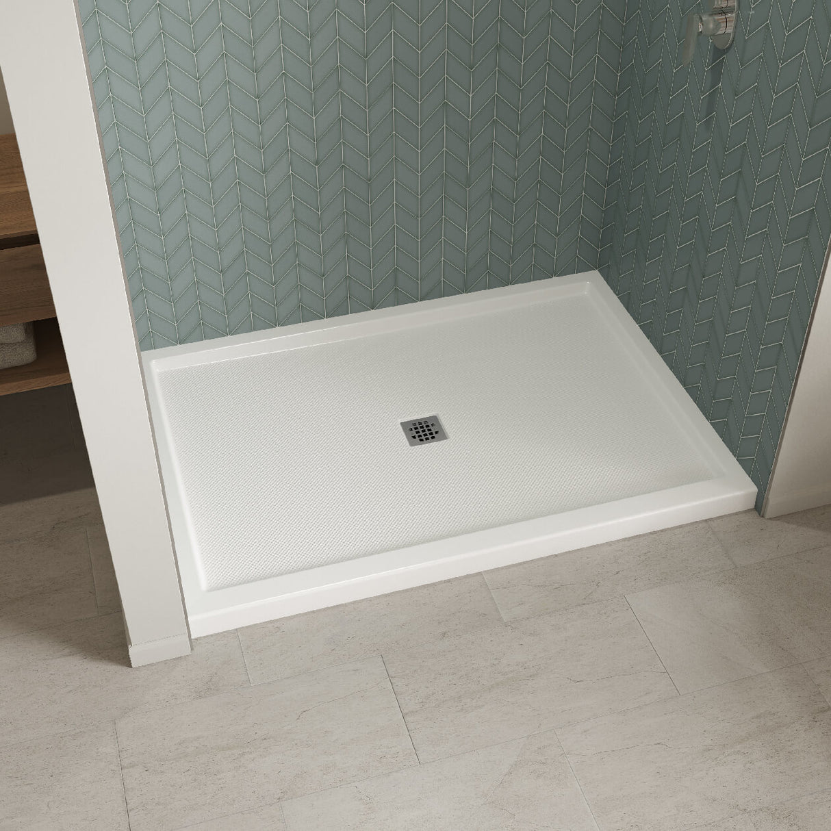 B3Square 6042 Acrylic Alcove Shower Base in White with Center Drain