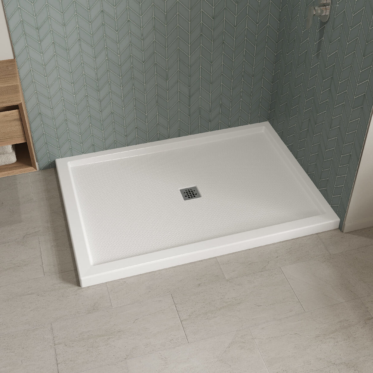 B3Square 6042 Acrylic Alcove Shower Base in White with Center Drain