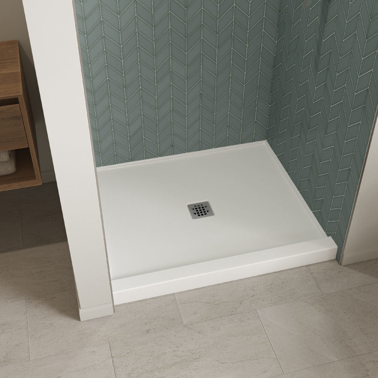 B3X 4236 Acrylic Alcove Shower Base with Center Drain in White