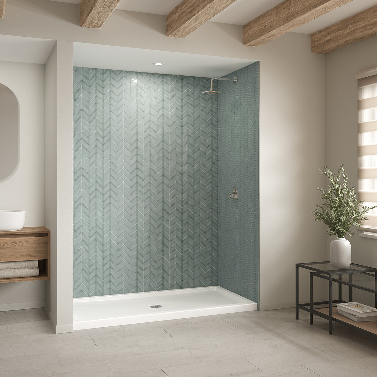 B3Square 7236 Acrylic Alcove Shower Base in White with Center Drain