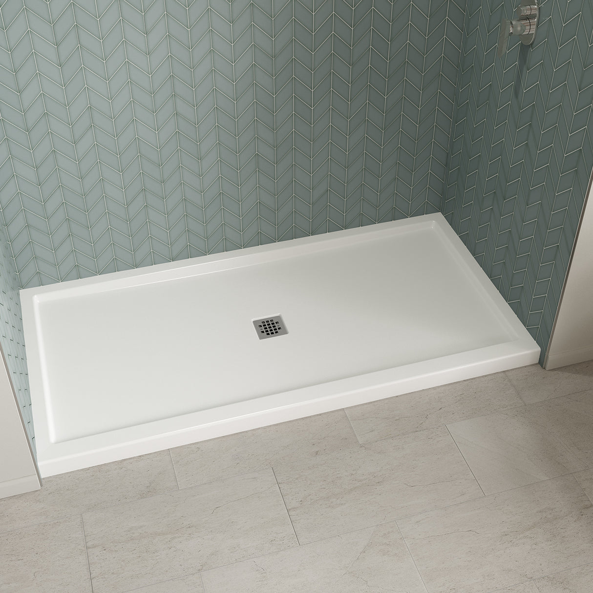 B3Square 7236 Acrylic Alcove Shower Base in White with Center Drain