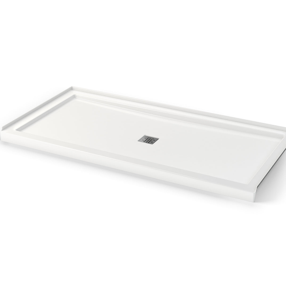 B3Square 7236 Acrylic Alcove Shower Base in White with Center Drain
