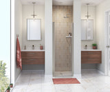 Manhattan 25-27 x 68 in. 6 mm Pivot Shower Door for Alcove Installation with Clear glass & Round Handle in Chrome